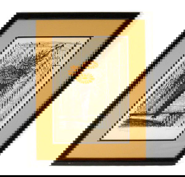 Bernard Buffet, lithograph on paper, three daisies: Bernard Buffet, lithograph on paper, three daisies in a vase, pencil inscribed on lower left "Lithographie/original", pencil signed lower right "Buffet-Paris" and plate signed, 20th C., image size 13"