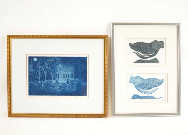 Geo. (George) Ivers, two framed prints- each on pa: Geo. (George) Ivers, two framed prints- each on paper, 1). Double print titled "Landscape with Lover's Cloud", numbered artist's print edition 25, 2). Titled "Skaters on Lake Afton", numbered 20/35, e