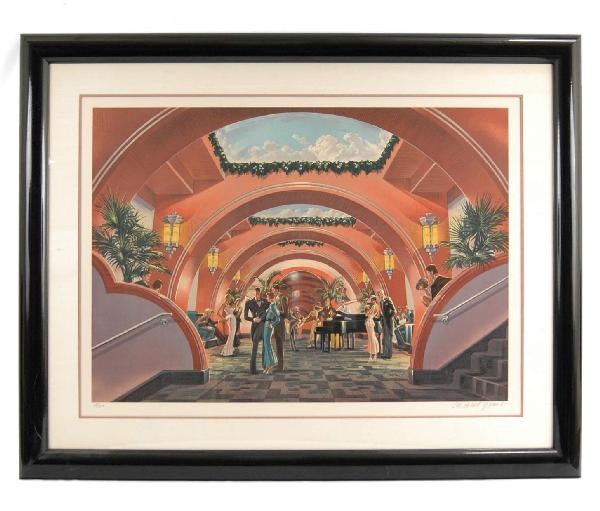 Michael Young, lithograph on paper, titled "Mezzan: Michael Young, lithograph on paper, titled "Mezzanine", numbered Artists Print, pencil signed lower right, 20th C. American, image size 24" high x 34" wide, frame size 36" high x 46 1/4" across, galle