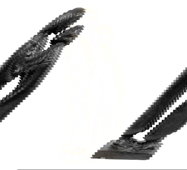 E. (Ernst) Barlach, sculpture- plaster with black: E. (Ernst) Barlach, sculpture- plaster with black brown glaze, figures of man and woman, sculpture is attached to a wooden base, signed left side on base, size 19 1/2" high x 8" across