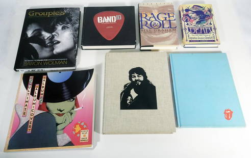 Seven Rock and Roll Related Books: Group of seven assorted Rock and Roll related hardback & paperback books, 1976-2016 first editions, Baer and Band ID are signed and personalized by the authors