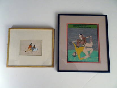 Two Persian Hand Painted Erotic Scenes: Group of two framed vintage Persian hand painted erotic scenes, late 19th/early 20th c. 8 3/4" (height) x 10 1/2" (length) watercolor on paper, 15 1/2" (height) x 13 1/2" (length) frame size and