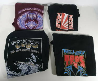 The Rock Poster Society T-Shirt Grouping: Four piece The Rock Poster Society t-shirt grouping, late 1990's-early 2000's, all are size 2XL