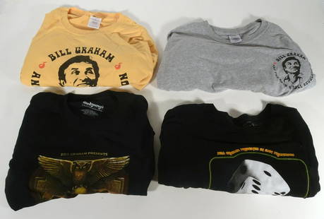 Bill Graham and Wolfgang's Shirt Grouping: Four piece Bill Graham and Wolfgang's Vault shirt grouping, Bill Graham t-shirt size xl, Bill Graham long sleeve size XL, Wolfgang's The Who/Grateful Dead long sleeve size L and Wolfgang's The