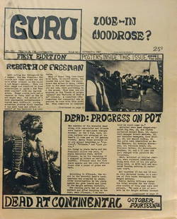 Two Guru Psychedelic Newspapers: Two Guru psychedelic newspapers, first edition issues put out in 1967 by the Continental Ballroom, Santa Clara, California