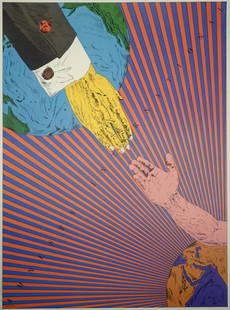 Amnesty International Poster: Amnesty International Prisoners of Conscience poster, 1977, original printing Tadanori Yokoo artist signed and numbered 46/100 limited edition lithograph on woven paper, 32" (height) x 24" (length)