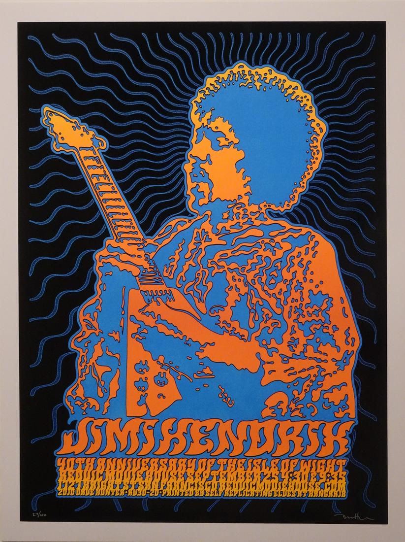 Jimi Hendrix Isle of Wight Anniversary Poster: Jimi Hendrix 40th Anniversary of The Isle of Wight poster, promotes the September 25, 2010 anniversary showing of the movie at The Red Vic Movie House, San Francisco, CA., original printing, Dave Hunt