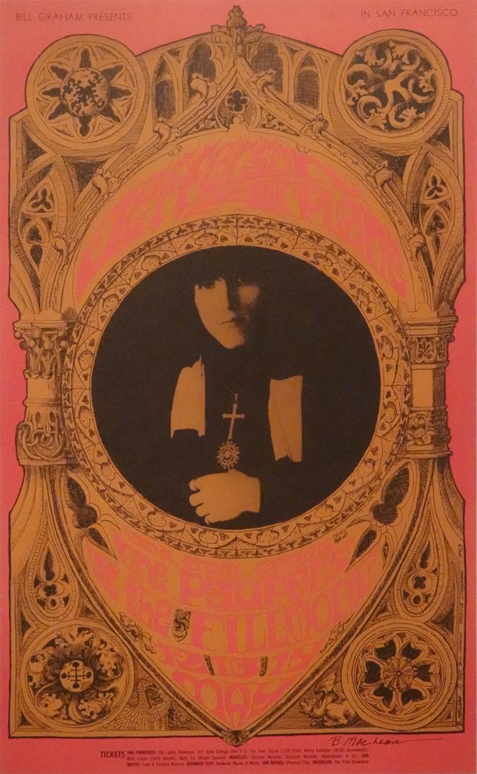 Jefferson Airplane Concert Poster: Jefferson Airplane concert poster, Bill Graham Presents BG-63, Jefferson Airplane and The Paupers, May 12-14, 1967, Fillmore Auditorium, San Francisco, CA., 1967, original printing, Herb Greene and Bo