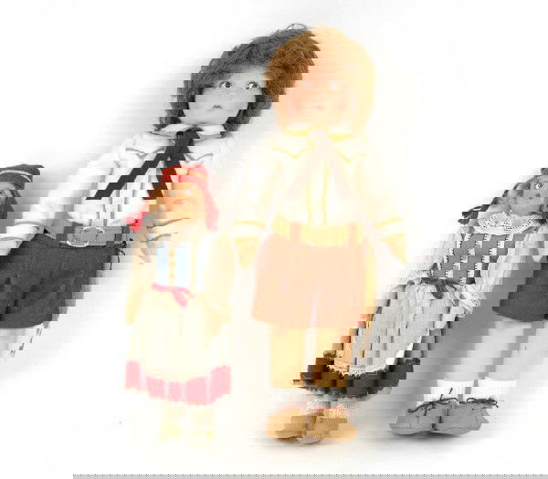 Lenci boy doll, Aldo, 13", with paper tag and cert: Lenci boy doll, Aldo, 13", with paper tag and certificate, reissued for Enchanted Doll House, Manchester Center, VT (missing purebred Lenci puppy), and 9" cloth Hungarian girl doll with pressed felt f