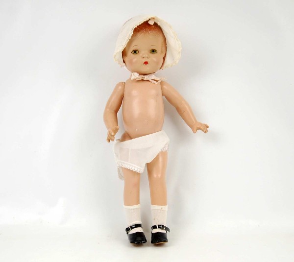 Effanbee Patsy Joan compo doll, 15 1/2", light bro: Effanbee Patsy Joan compo doll, 15 1/2", light brown molded hair, green sleep eyes, marked on back, C. 1940's