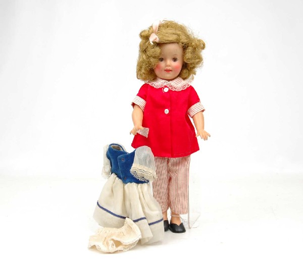 Vinyl Ideal Shirley Temple, 12", all orginal cloth: Vinyl Ideal Shirley Temple, 12", all orginal clothing, wearing red and white outfit, with extra dress and panties