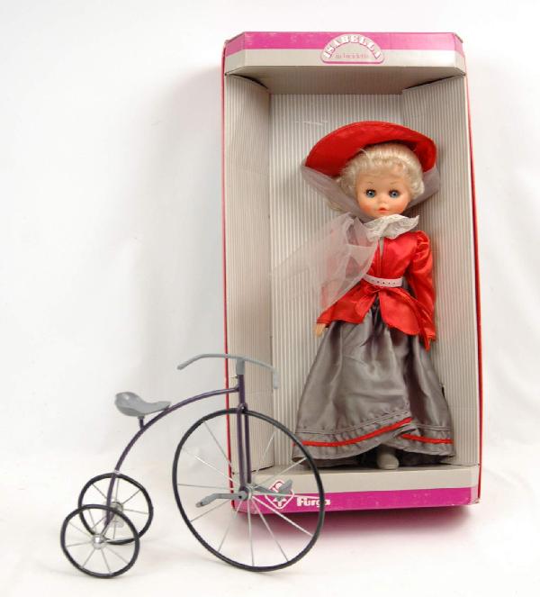 Furga Italian doll Isabella with bicycle, in origi: Furga Italian doll Isabella with bicycle, in original box, C. 1970