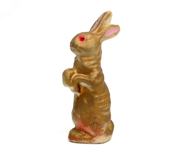 Papier mache rabbit candy container, 7 1/2" high: Papier mache rabbit candy container, 7 1/2" high