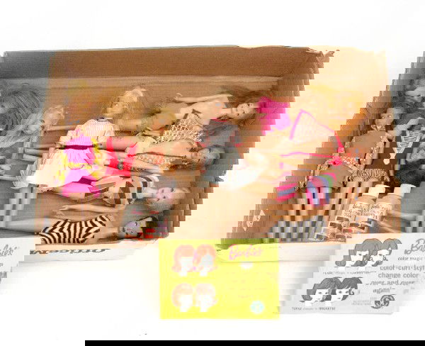 Lot of older Barbies and Friends, additional heads: Lot of older Barbies and Friends, additional heads and accessories including bathing suits