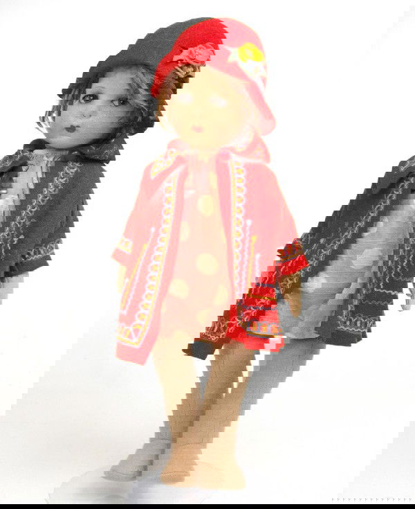 Unmarked Lenci type doll in original outfit, joint: Unmarked Lenci type doll in original outfit, jointed arms, legs and head, 18"