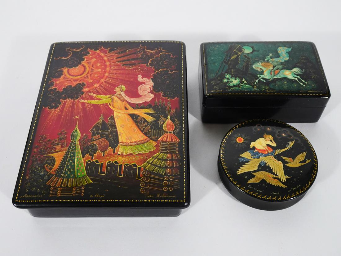 Three Piece Russian Lacquer Box Lot (1 of 7)
