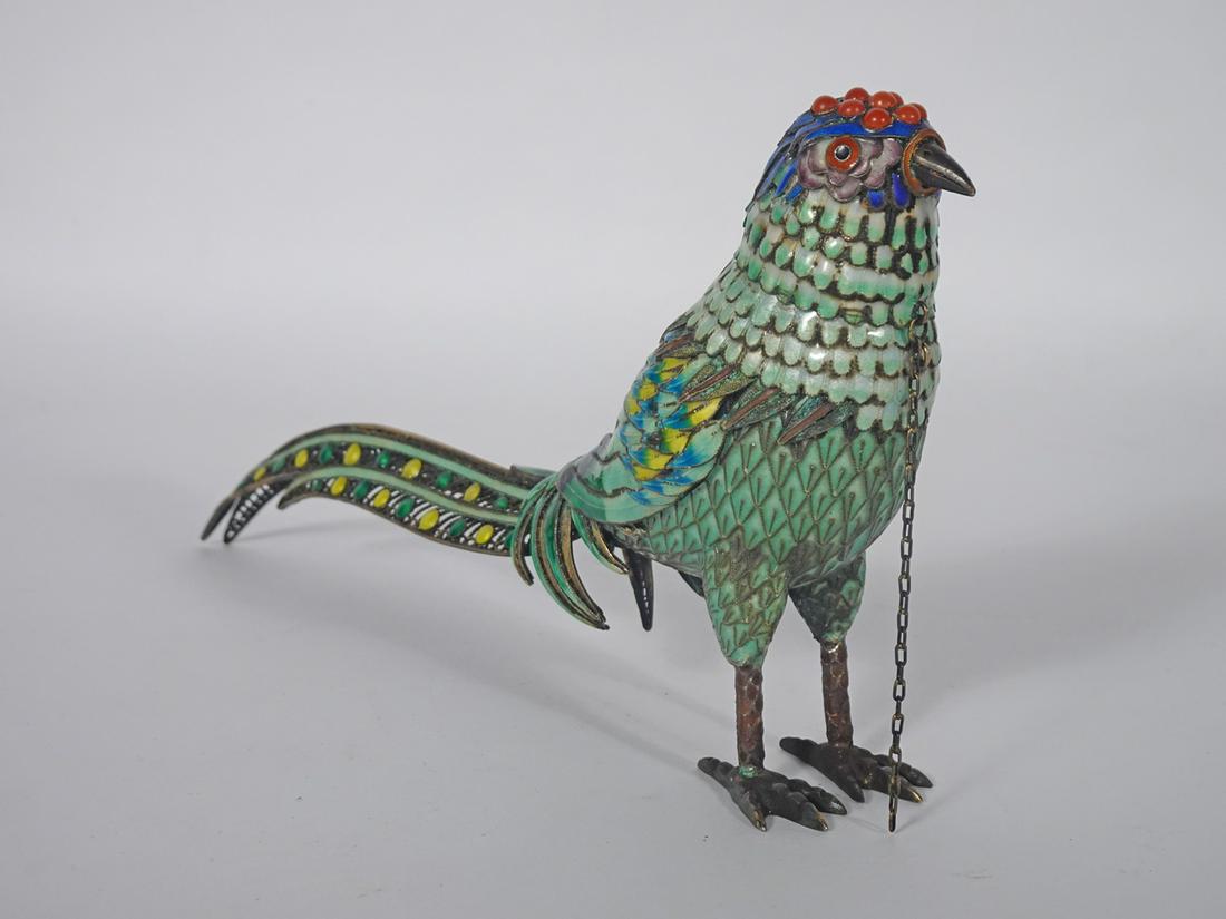 Chinese Silver and Cloisonne Bird Container (1 of 2)