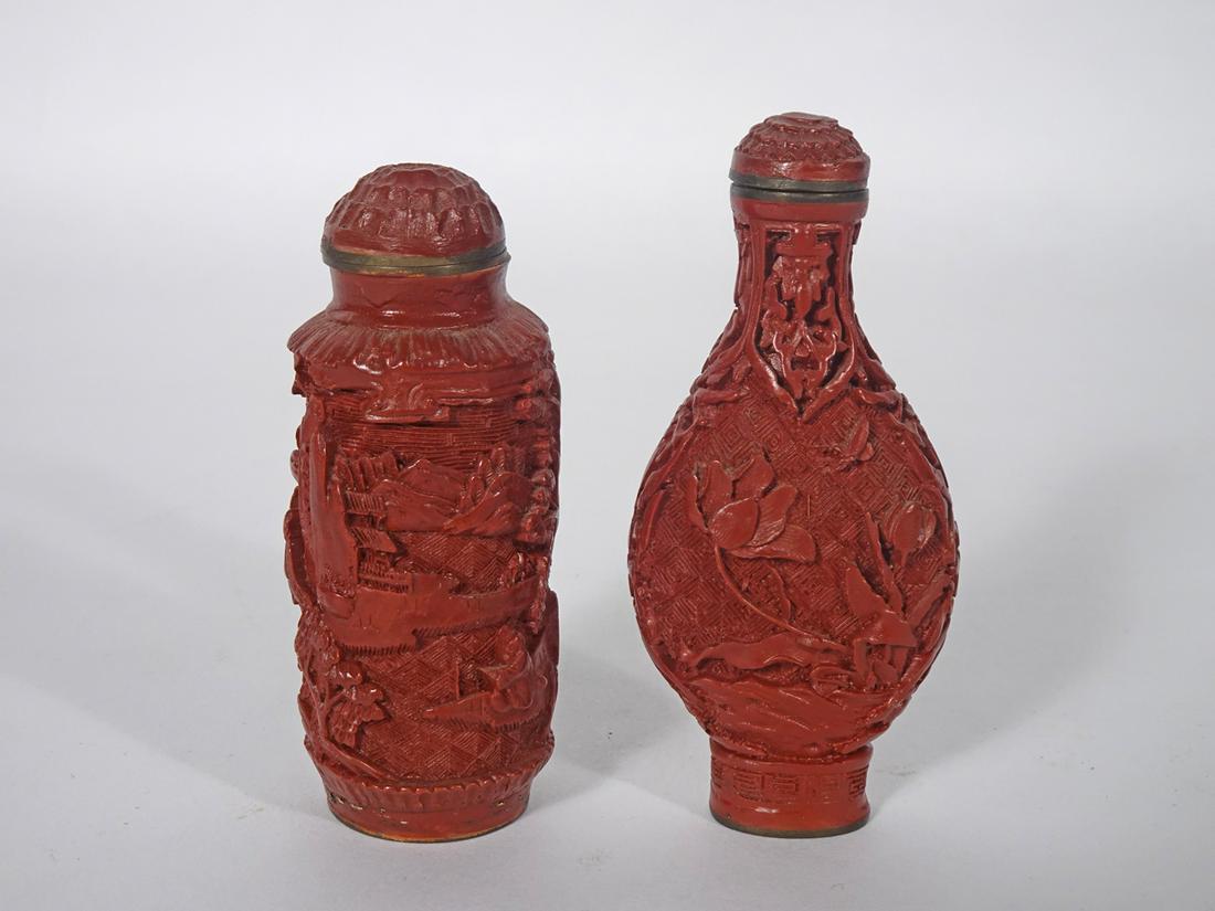 Chinese Carved Cinnabar Snuff Bottles (1 of 3)