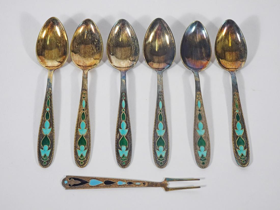 Russian Silver and Enamel Fork and Spoons (1 of 3)