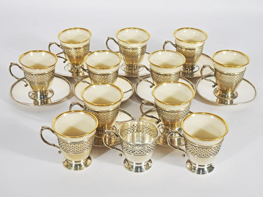 Tiffany Silver and Lenox Cups and Saucers (1 of 4)