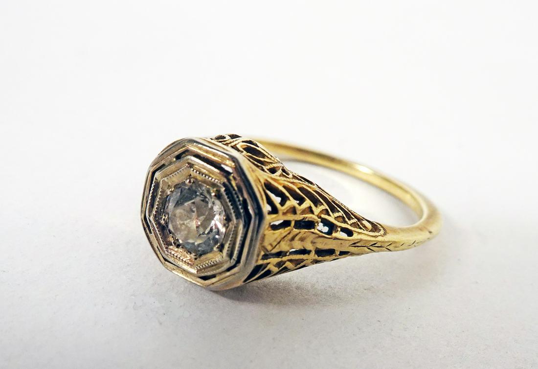 Diamond Filagree Yellow Gold Ring (1 of 2)