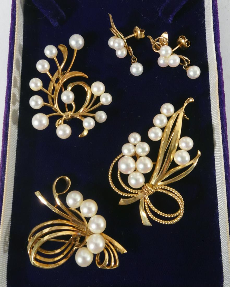 Group of Cultured Pearl Pins and Pair of Earrings (1 of 1)