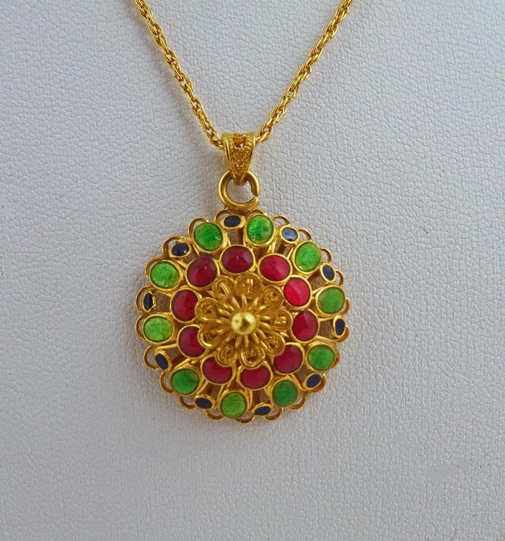 J.P. Lee 22K+ Enamel Pendant on Chain (1 of 2)