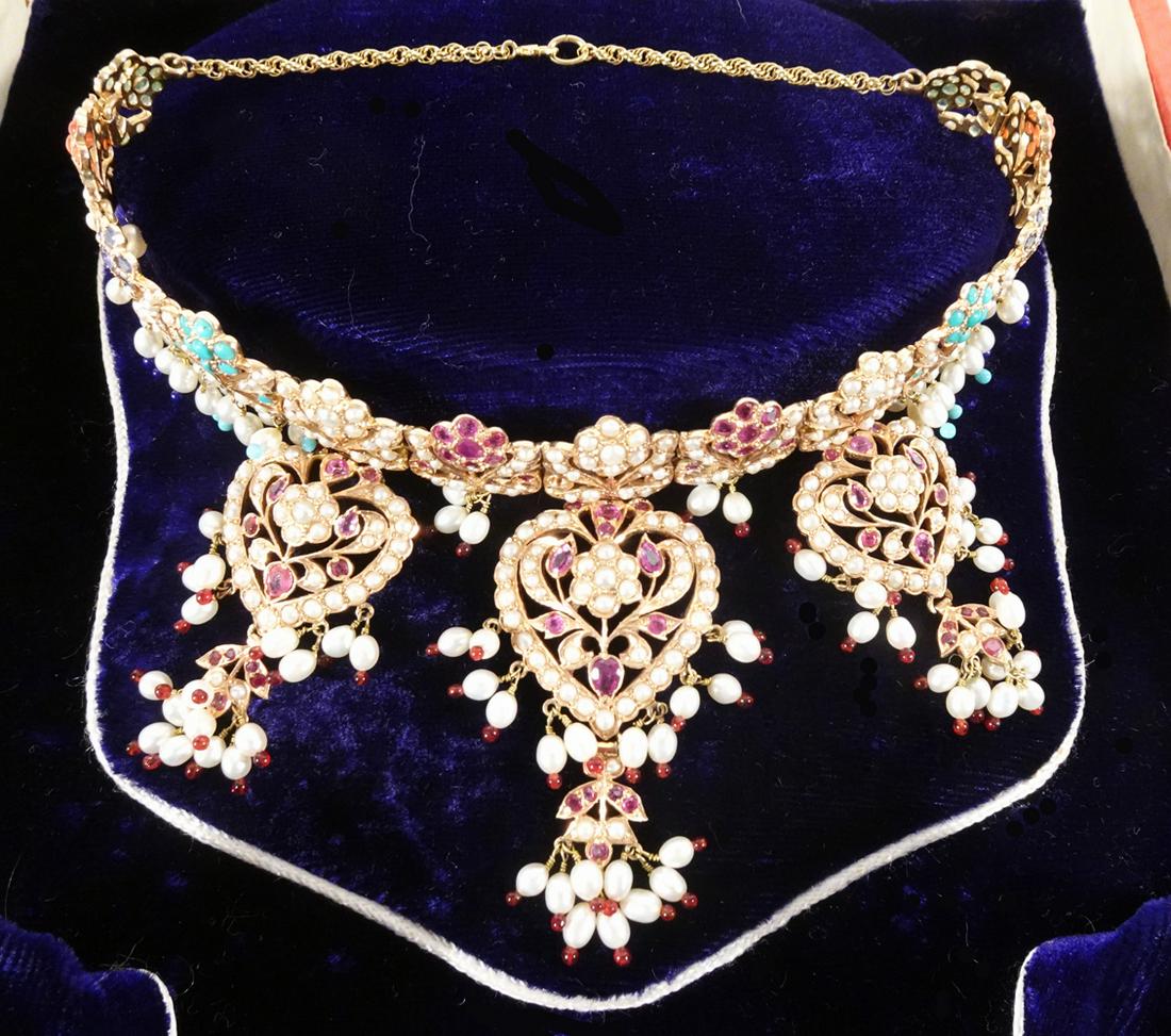 Ruby Pearl Turquoise Sapphire Emerald Mogul Gold Choker (1 of 1)