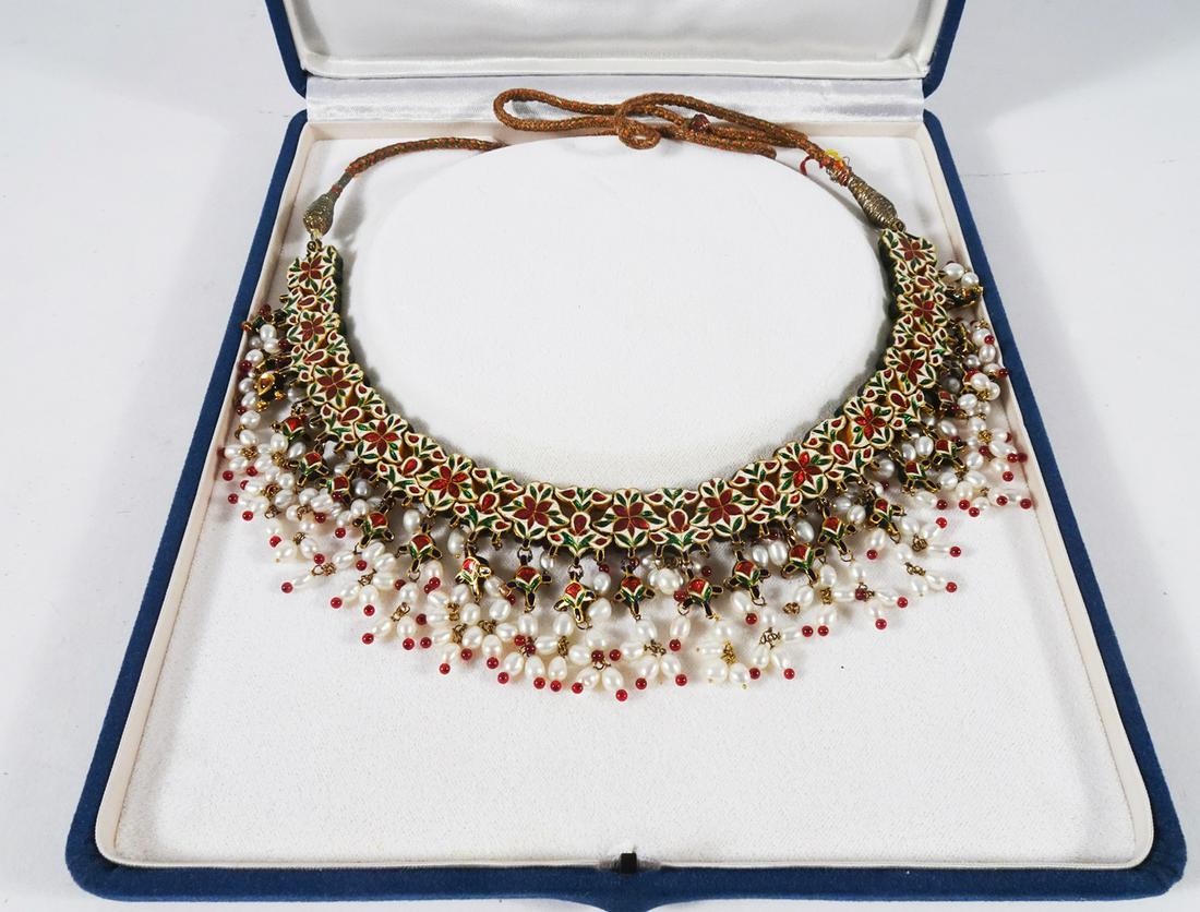 Reversable Mogul Collar Enamel/Stones on Cord (1 of 4)