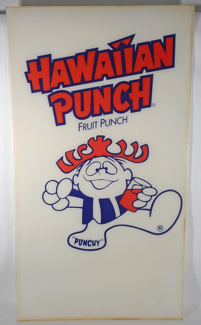 Hawaiian Punch Plexiglass Display: Hawaiian Punch plexiglass display frontispiece from a 1970's vending machine, 43 3/4" (height) x 25" (length)