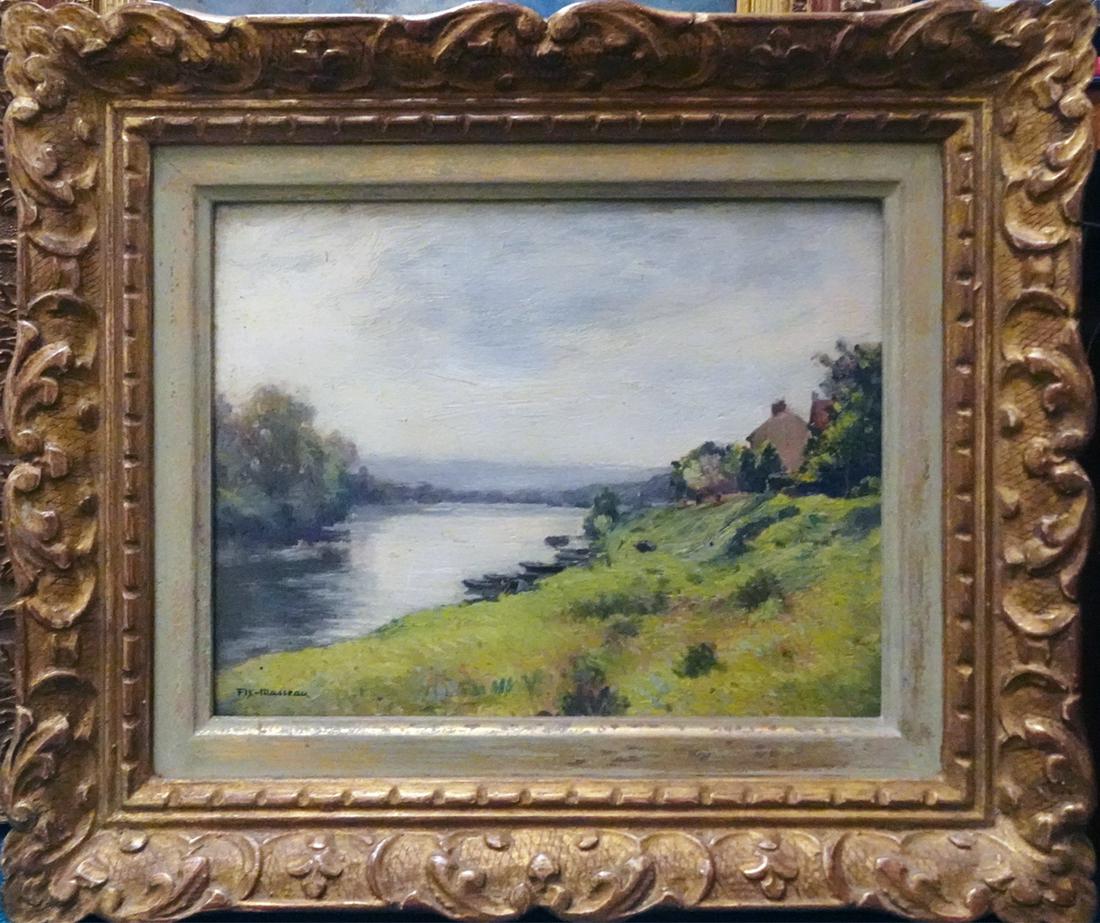 (Pierre-Felix) Fix-Masseau oil on board: (Pierre-Felix) Fix-Masseau oil on board, landscape with water, signed lower left, sight size 7" x 9 1/2", frame size 12" x 14"