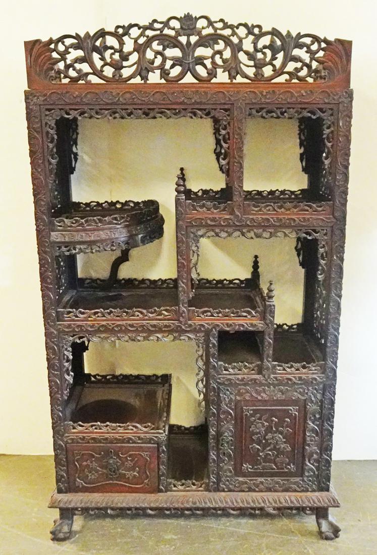 Antique Chinese Carved Rosewood Etagere (1 of 4)