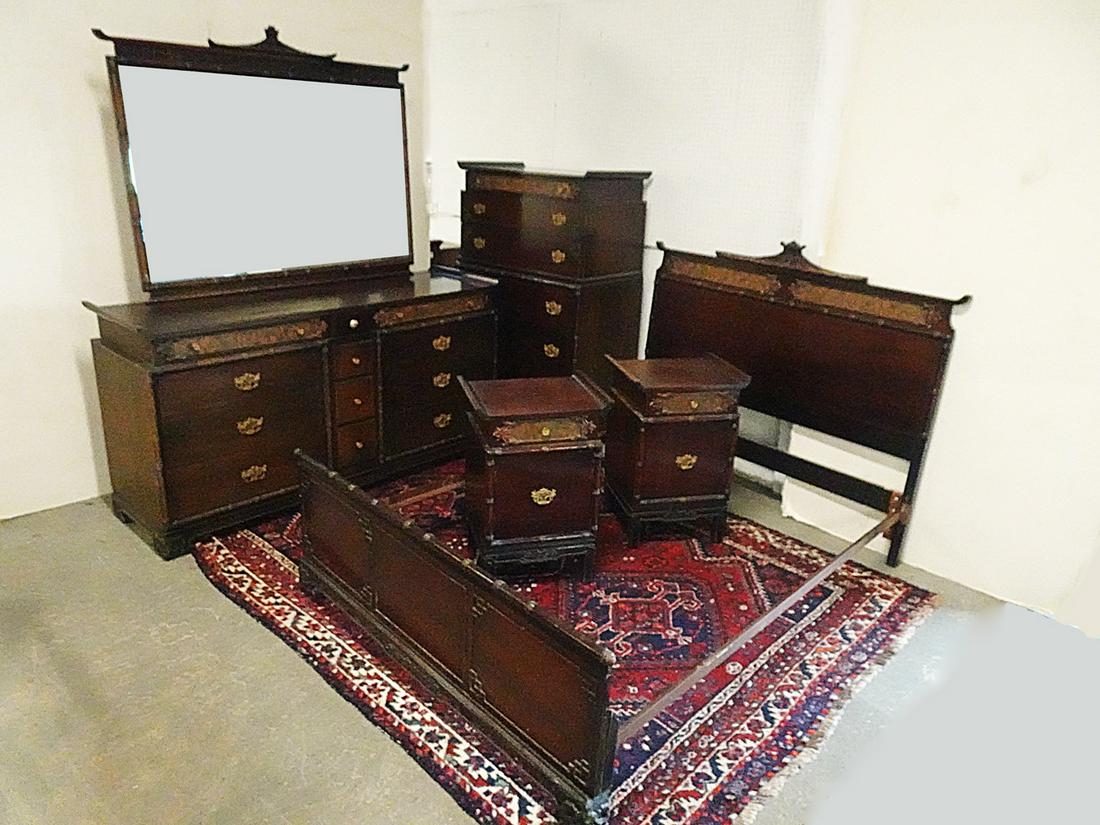 Chinese Chippendale Style Mahogany Bedroom Set (1 of 2)