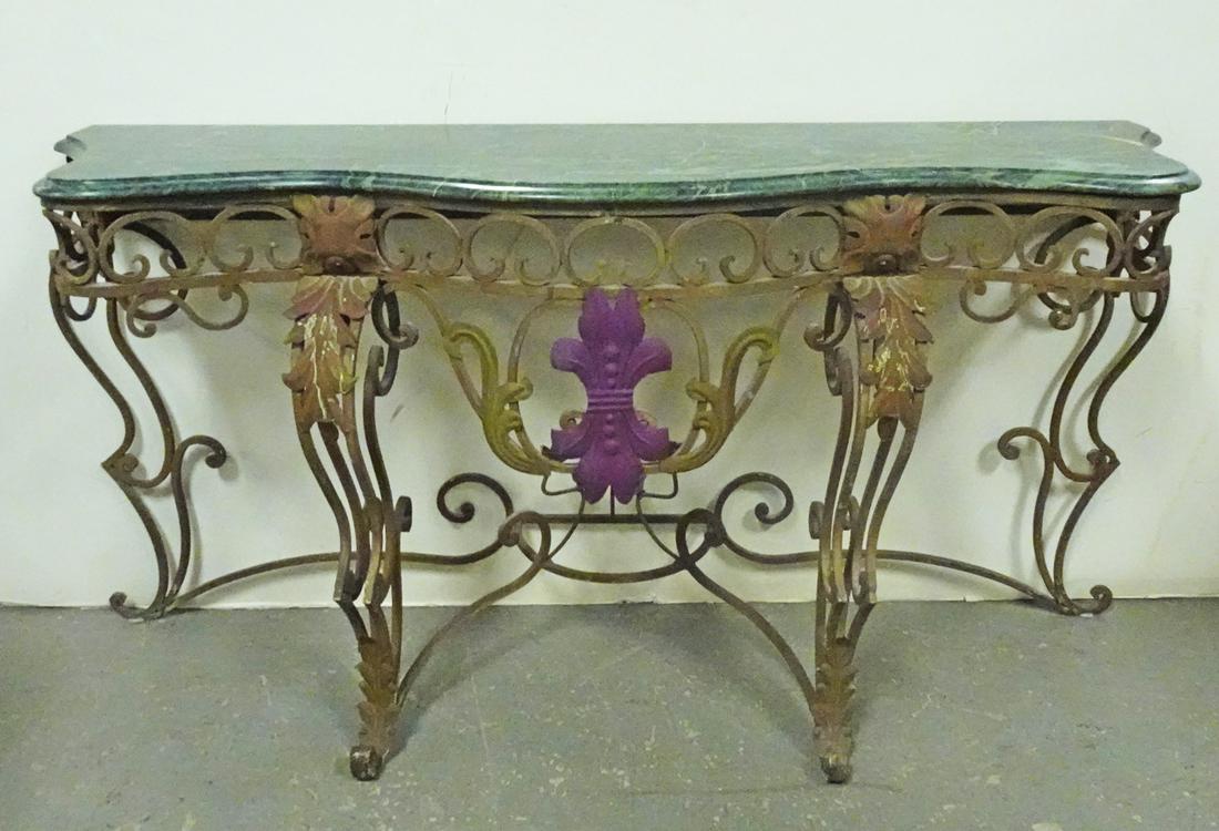 Wrought Iron and Marble Top Console Table (1 of 3)