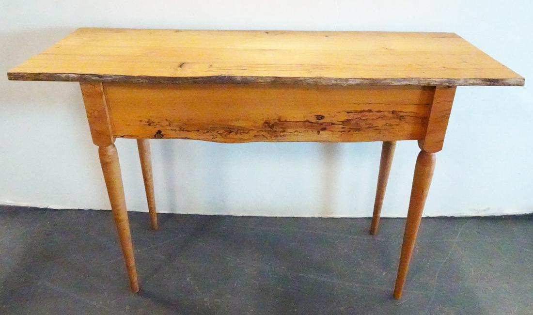 Free Edge Wood Console Table: Free edge wood console table, round tapered legs, manufacturer unknown, contemporary 20th c., 31" (height) x 48" (length) x 17 1/2" (width)