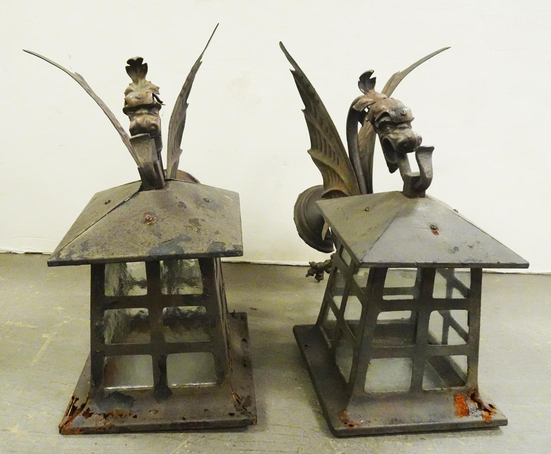 Pair of Arts and Crafts Gas Hanging Lanterns (1 of 3)