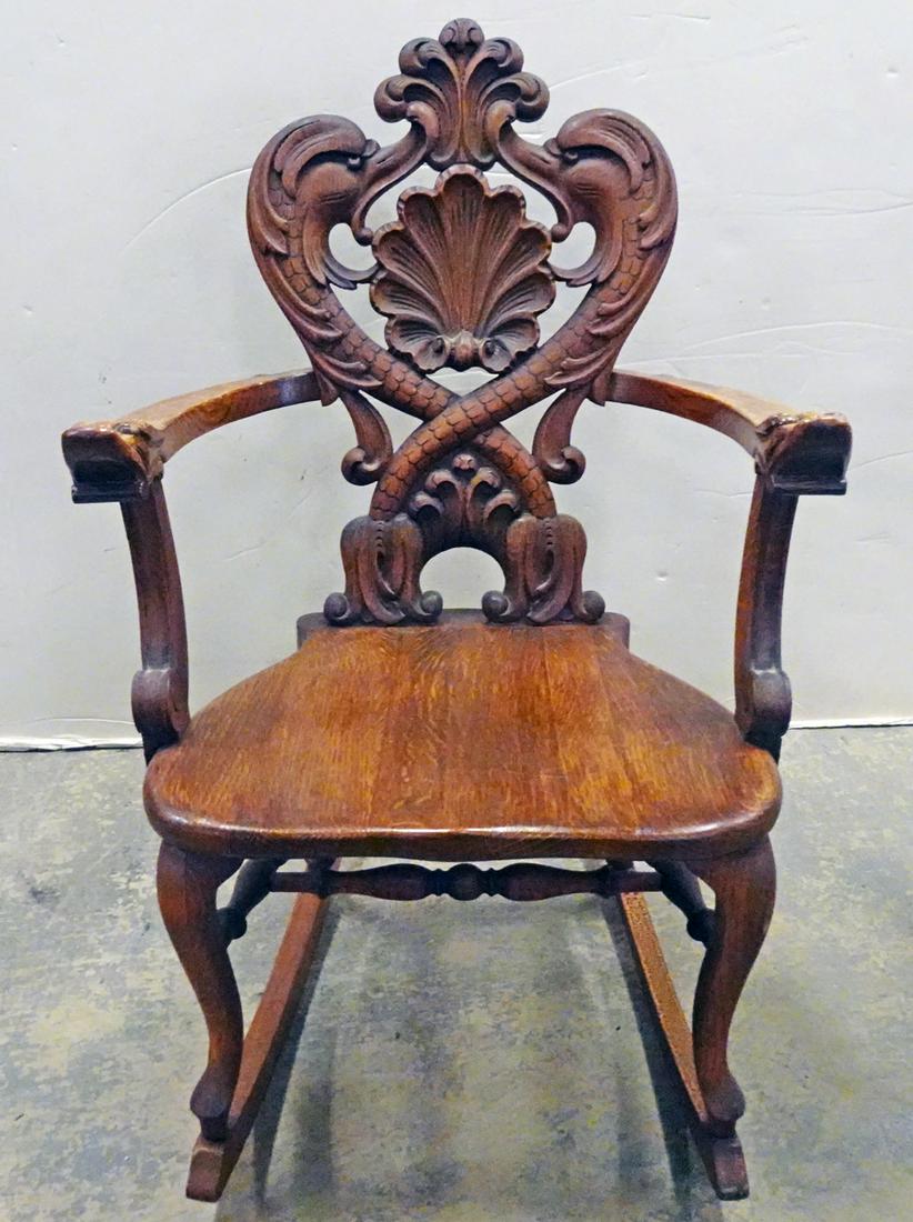 American Carved Oak Rocking Chair (1 of 4)