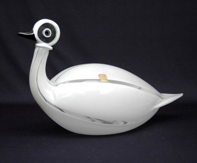 Zanetti Murano art glass duck, signed on bottom an: Zanetti Murano art glass duck, signed on bottom and paper label, 8 1/4" high x 14 1/2" across x 5 1/2" deep, mid 20th C.