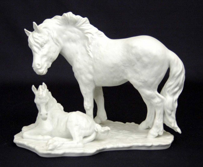 Kaiser pony figural grouping, signed W. Gawantka o: Kaiser pony figural grouping, signed W. Gawantka on base, marked "Limited Edition 2006/5000, Made in West Germany" with numbered certificate, impressed #488, 6" high x 7 1/2" across x 5" deep, mid to 