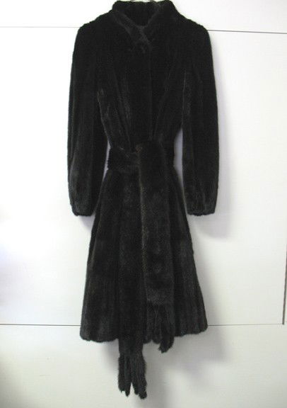 Full length black mink coat with belt, size medium: Full length black mink coat with belt, size medium/small, elastic at cuffs