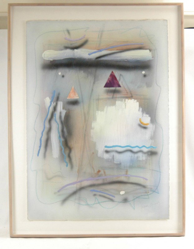 James Groody acrylic on paper, abstract, signed lo: James Groody acrylic on paper, abstract, signed lower right, image size 40" x 29", frame size 42" x 36"