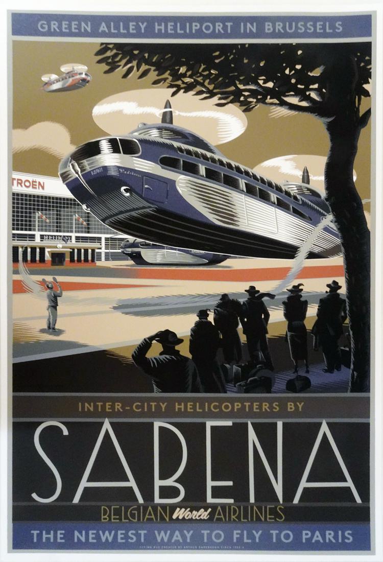 Sabena Belgian World Airlines Screenprint Poster: Sabena Belgian World Airlines screenprint poster, Laurent Durieux artist, 30" (height) x 20" (length)