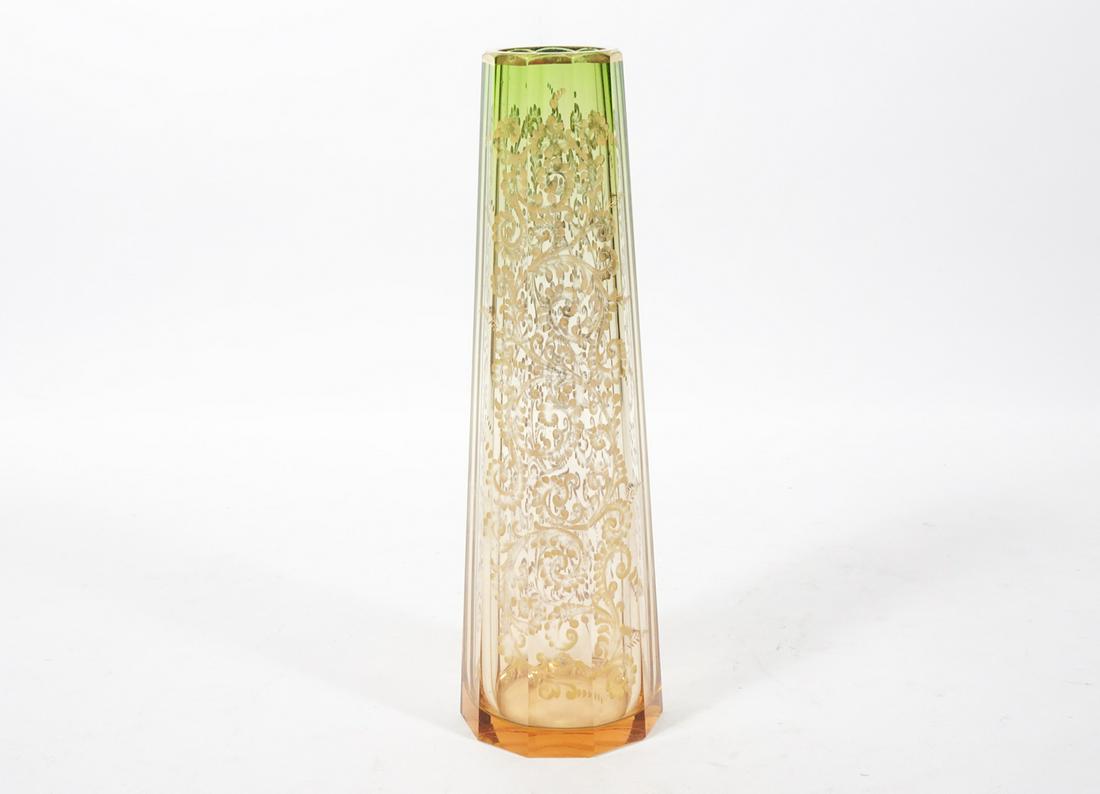 Moser Glass Two-Toned Paneled Body Vase (1 of 3)