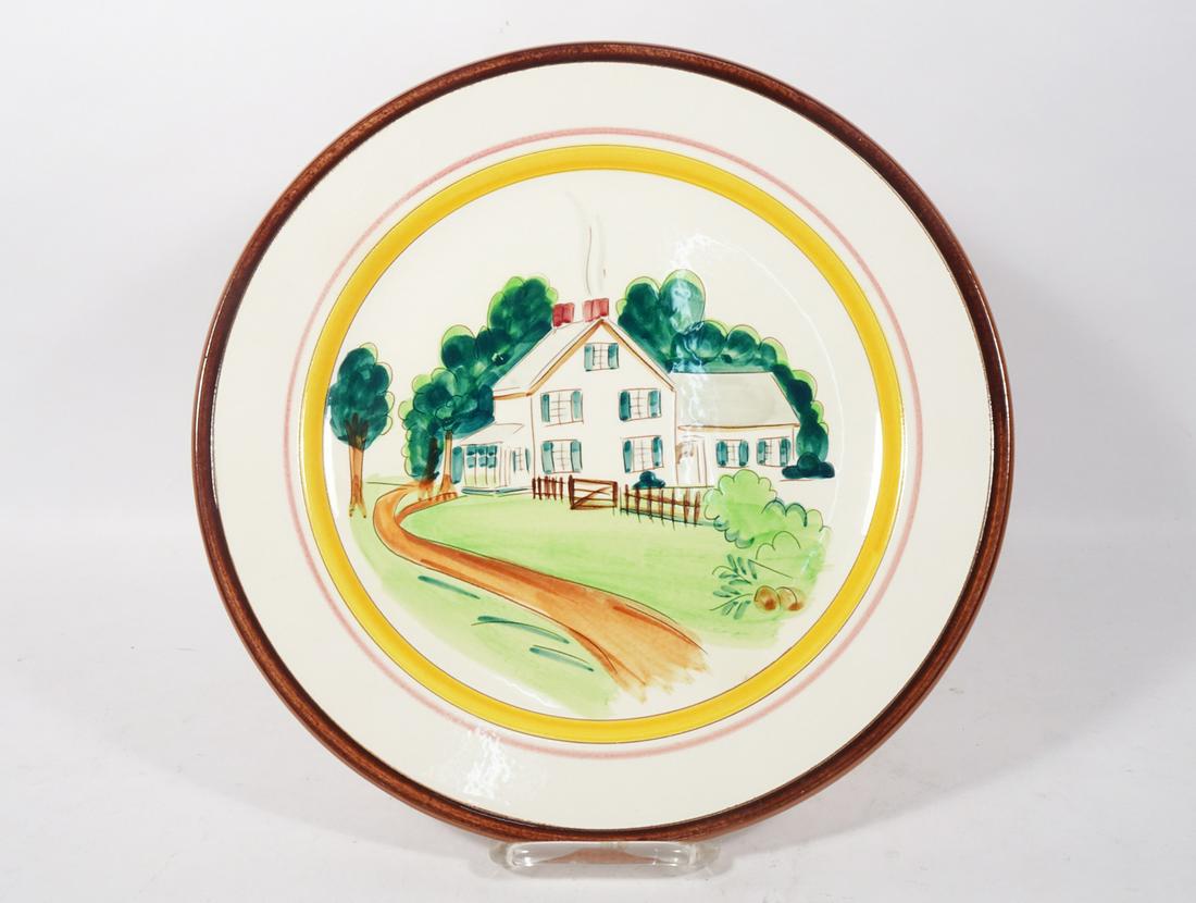 Stangl Pottery Country Life Chop Plate: Stangl Pottery Co. Country Life pattern chop plate, house and lane scene, circa 1950's-1960's, marked on underside Stangl Pottery Country Life, 12 1/2"