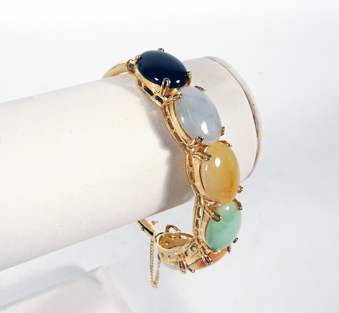 14 k yellow gold multi-colored jade bangle bracelet (1 of 4)