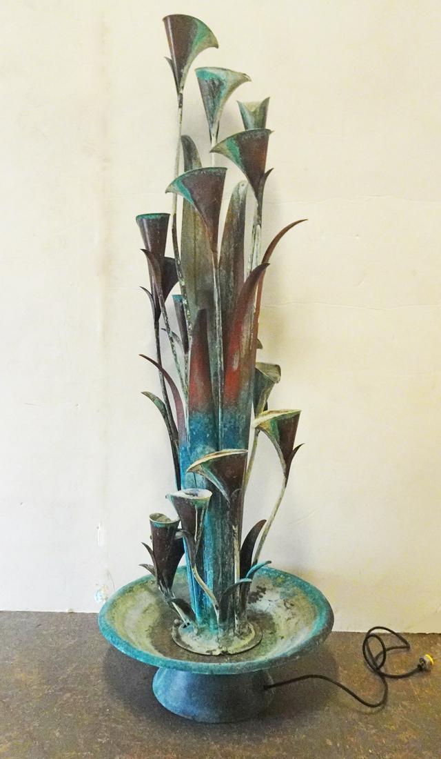 Bronze Fountain: Bronze fountain, floral and foliate form, 71" high x 25" x 24"
