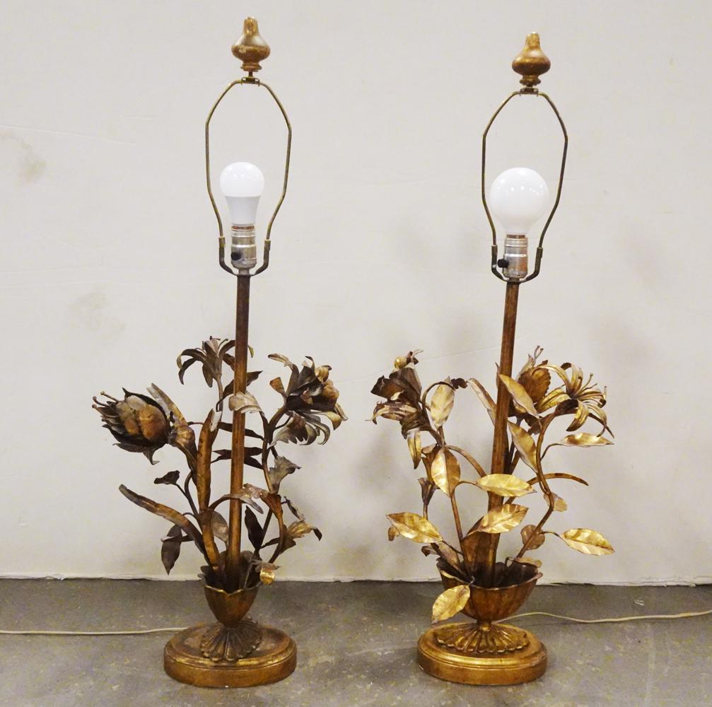 Pair of Italian Style Gilt Floral Lamps (1 of 2)