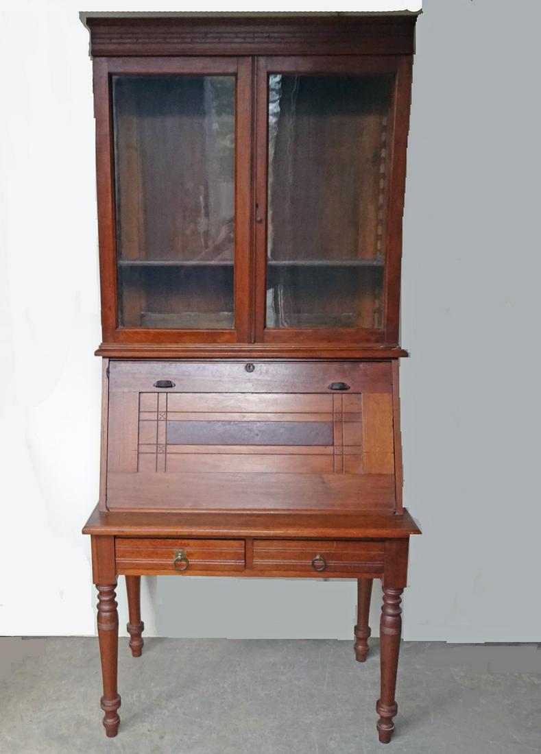 Victorian Walnut Two Piece Secretary Bookcase (1 of 2)