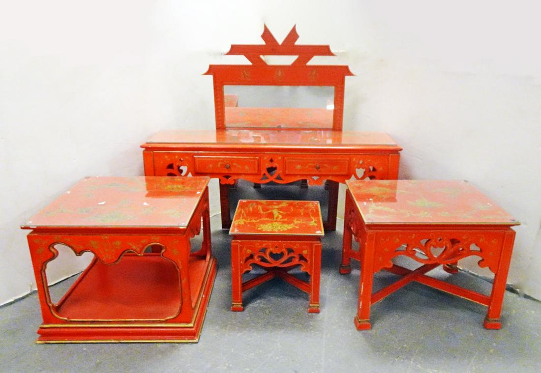 Chinese Paint Decorated Tables and Mirror (1 of 6)