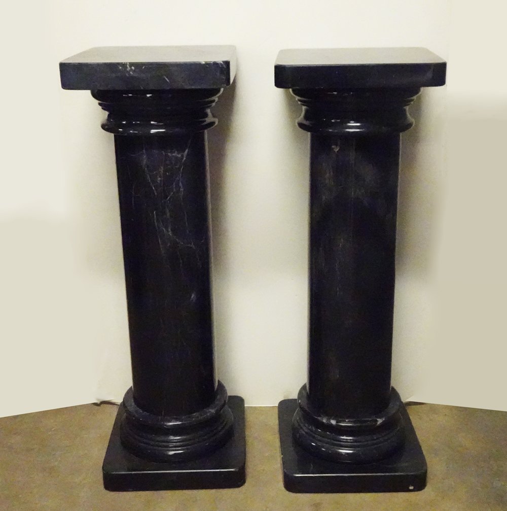 Pair of Neoclassical Style Black Marble Pedestals (1 of 4)